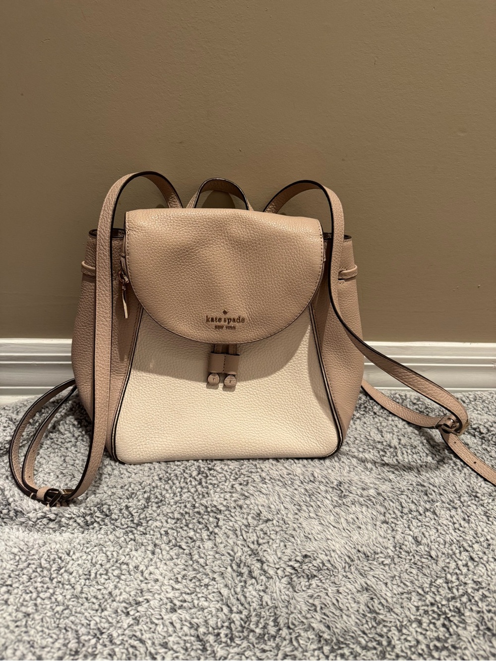 kate spade Pebbled Leather Cream & Blush Mini Backpack